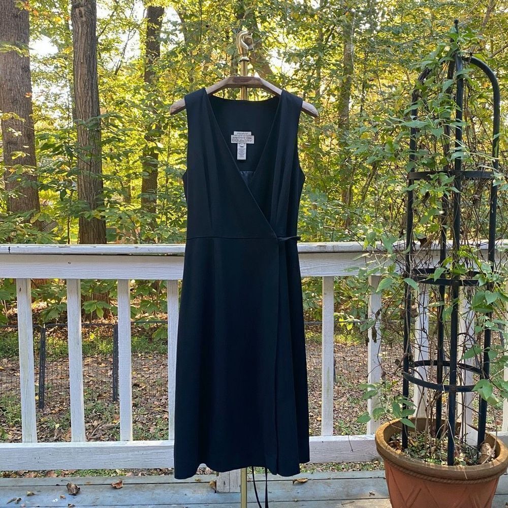 Vintage 90s Jones New York Country Black Wrap Midi Dress